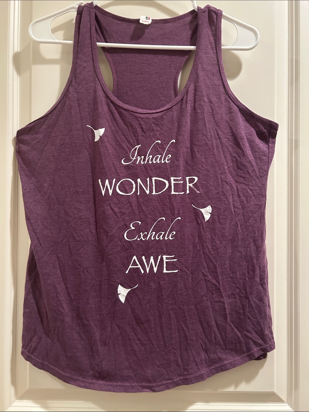 Anvil Women's Yoga Purple Graphic Racerback Tank - Inhale Wonder Exhale Awe L